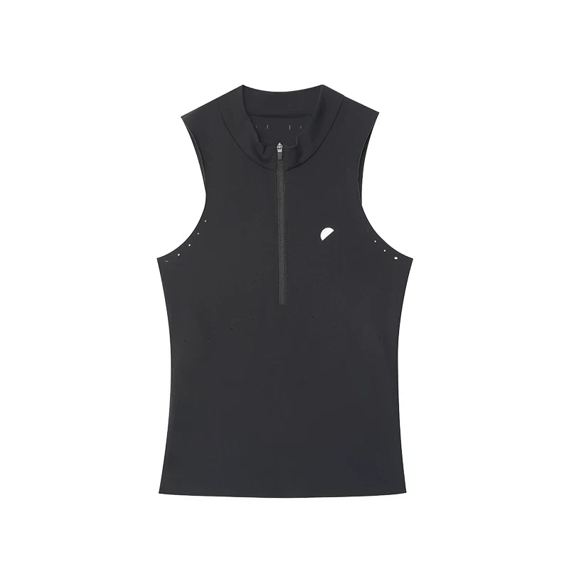 Summer Slim-Fit Hooded Mesh Panel Vest with Mini Stand Collar Main image