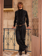 Stand-Collar Cupro Button-Down Shirt