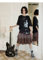 NANA Collaboration Plaid Patchwork Lace-Up Tiered Skirt