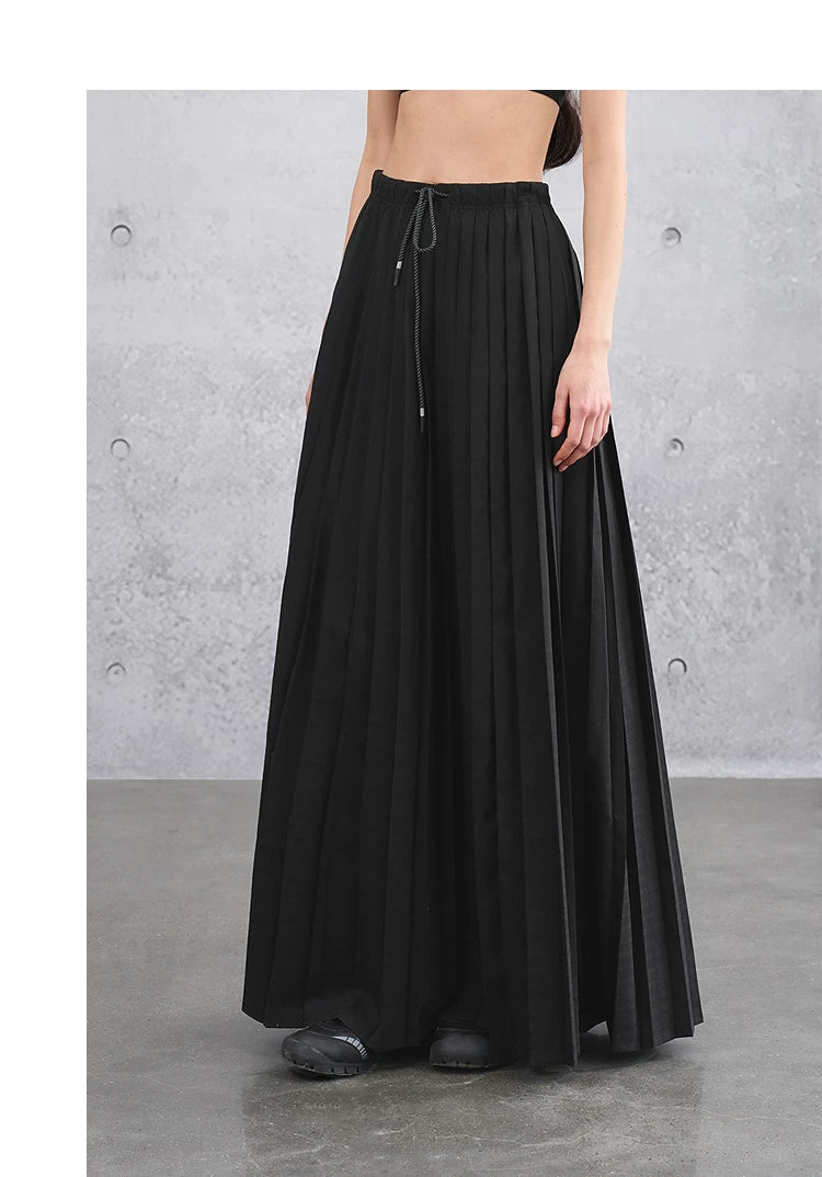 Loose Casual Elastic Waist Pleated Skirt