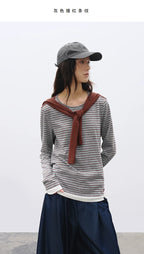 Crew Neck Relaxed Fit Layered-Look Striped T-Shirt – Casual Two-in-One Tee