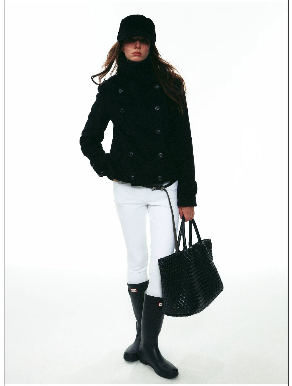 French-Inspired Double-Breasted Wool Twill Cropped Jacket