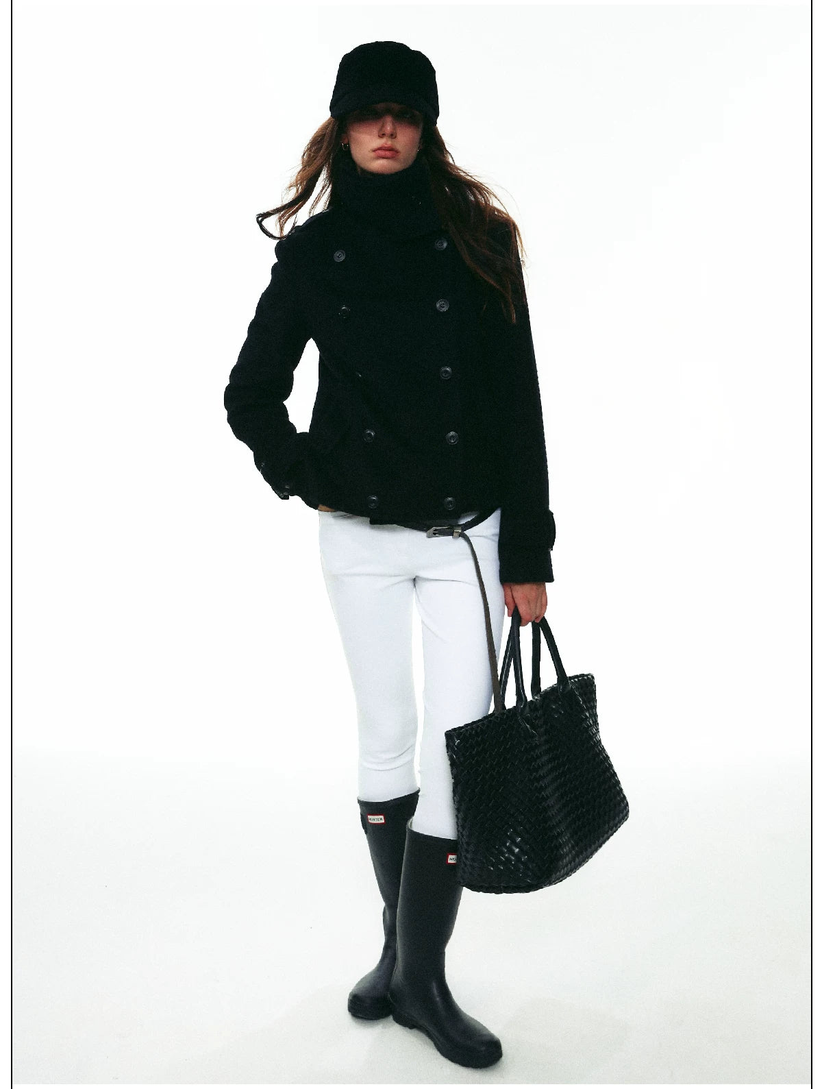 French-Inspired Double-Breasted Wool Twill Cropped Jacket