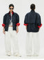 Contrast Trim Double-Placket Stand Collar Oversized Jacket
