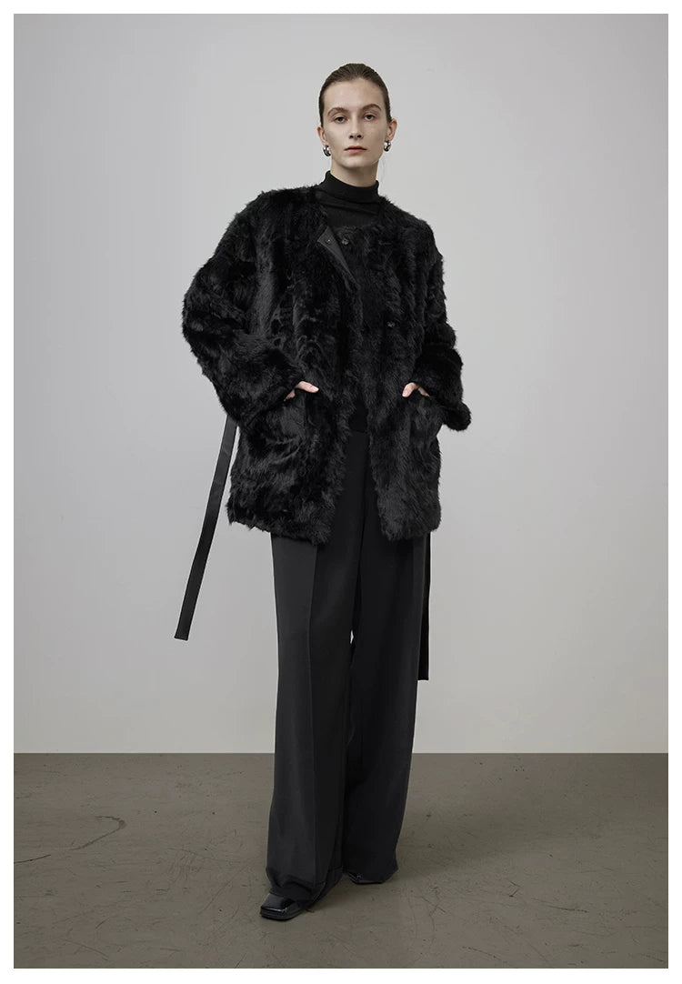 Black Faux Shearling Fur-Lined Coat
