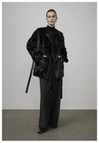 Black Faux Shearling Fur-Lined Coat