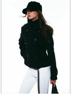 French-Inspired Double-Breasted Wool Twill Cropped Jacket