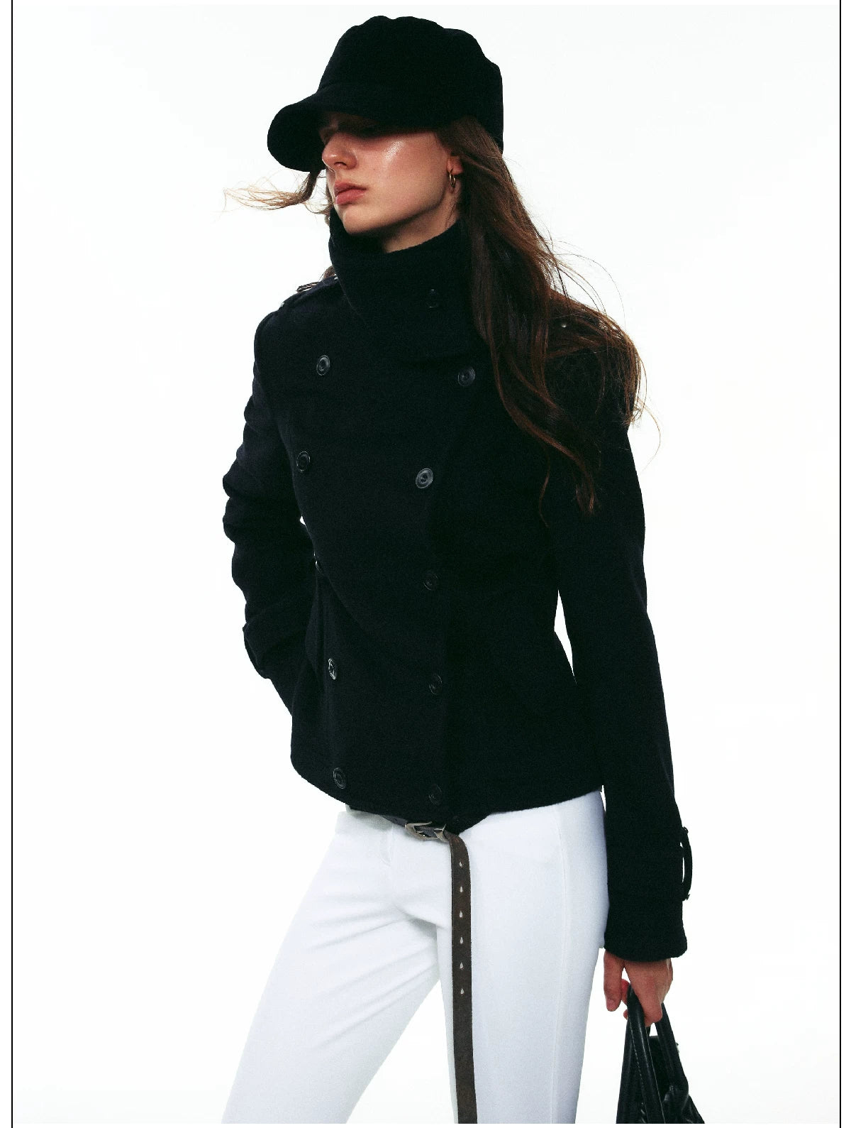 French-Inspired Double-Breasted Wool Twill Cropped Jacket