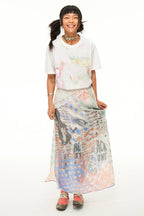 Reversible Alien Futuristic Print Chiffon Mesh Skirt