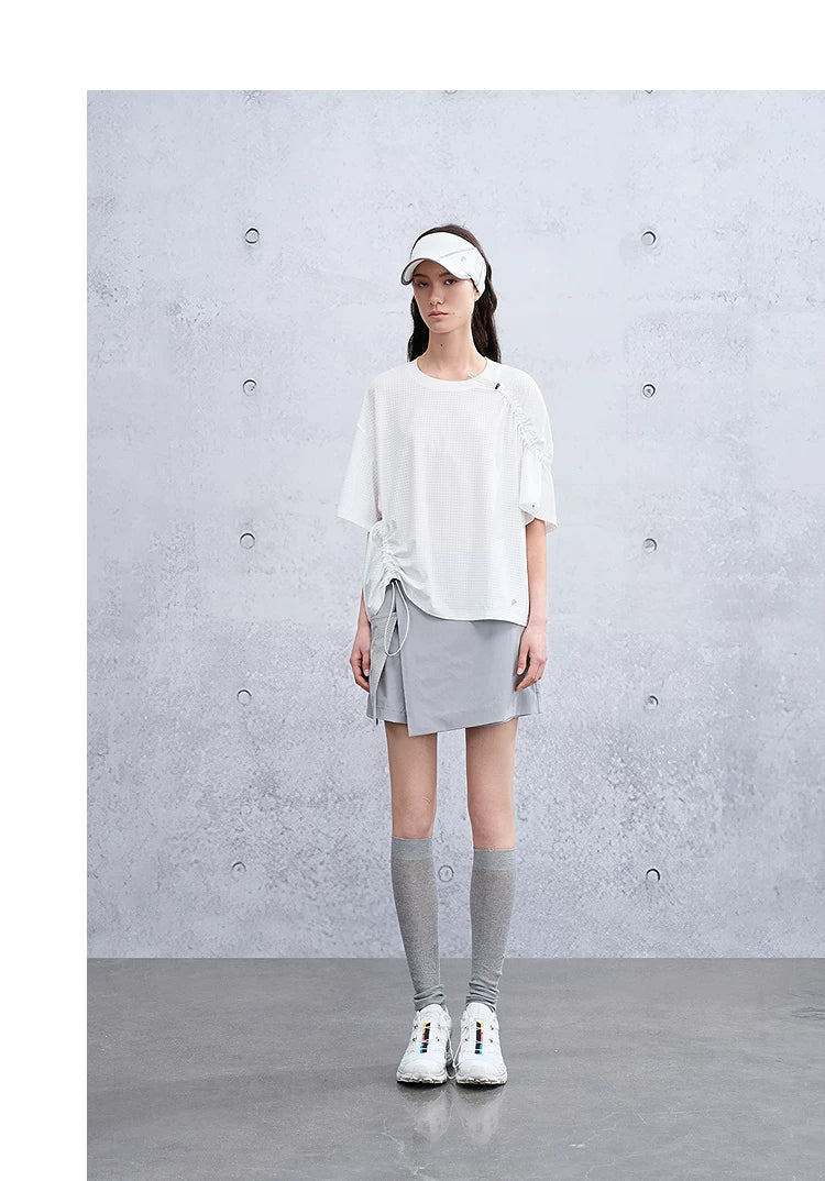 Loose Casual Waffle Knit Asymmetrical Short Sleeve T-Shirt