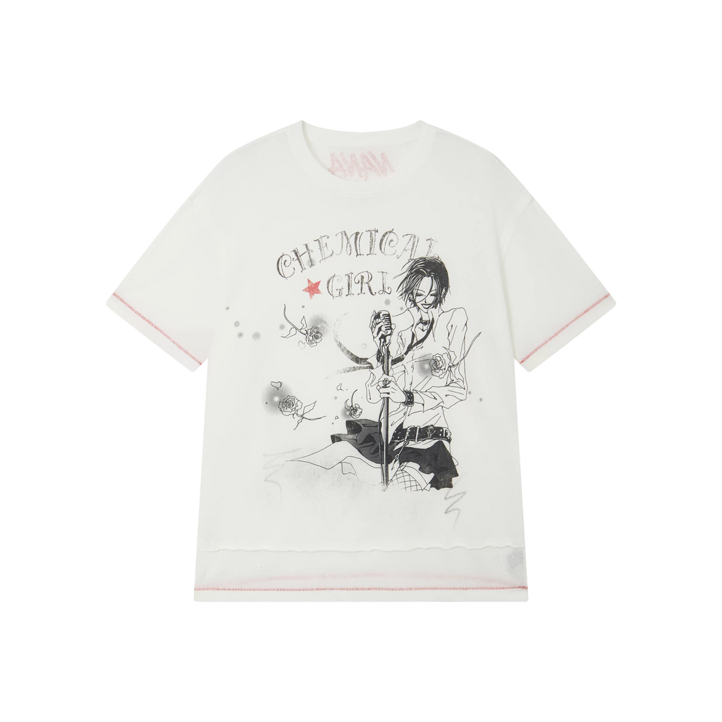 NANA Collaboration Vintage Loose Fit Printed Embroidered Short Sleeve T-Shirt