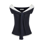 Contrast Color Off-Shoulder T-Shirt