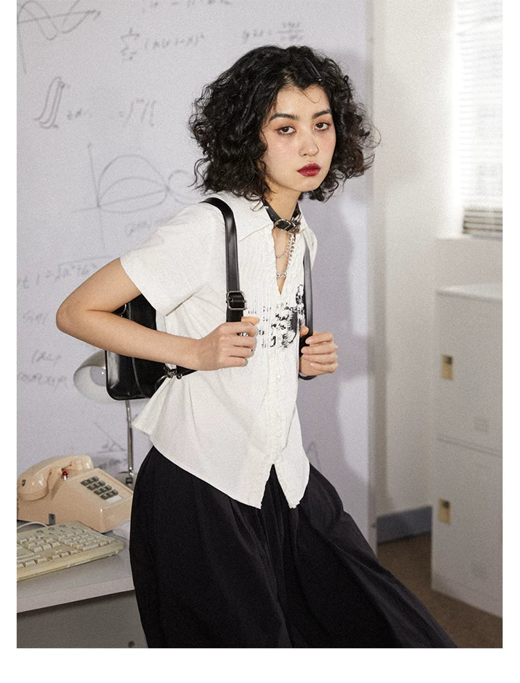 Rock Print Pleated Short Sleeve Shirt Secondary image
