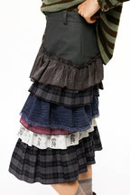 Curved Colorblock Polka Dot Pleated Midi Cake Skirt