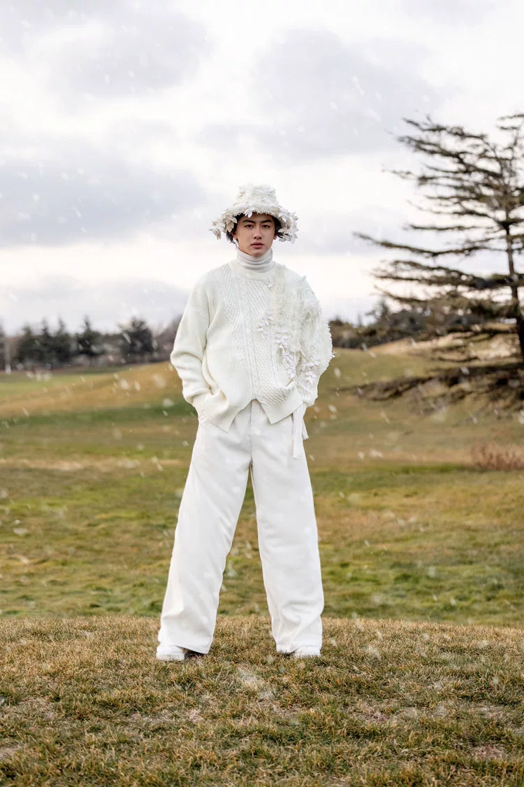 Vintage Asymmetric Chunky Knit Sweater with 3D Leaf Fringe Secondary image