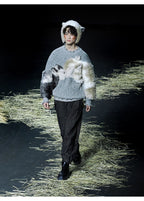 Vintage 3D Plush Sheep Oversized Sweater