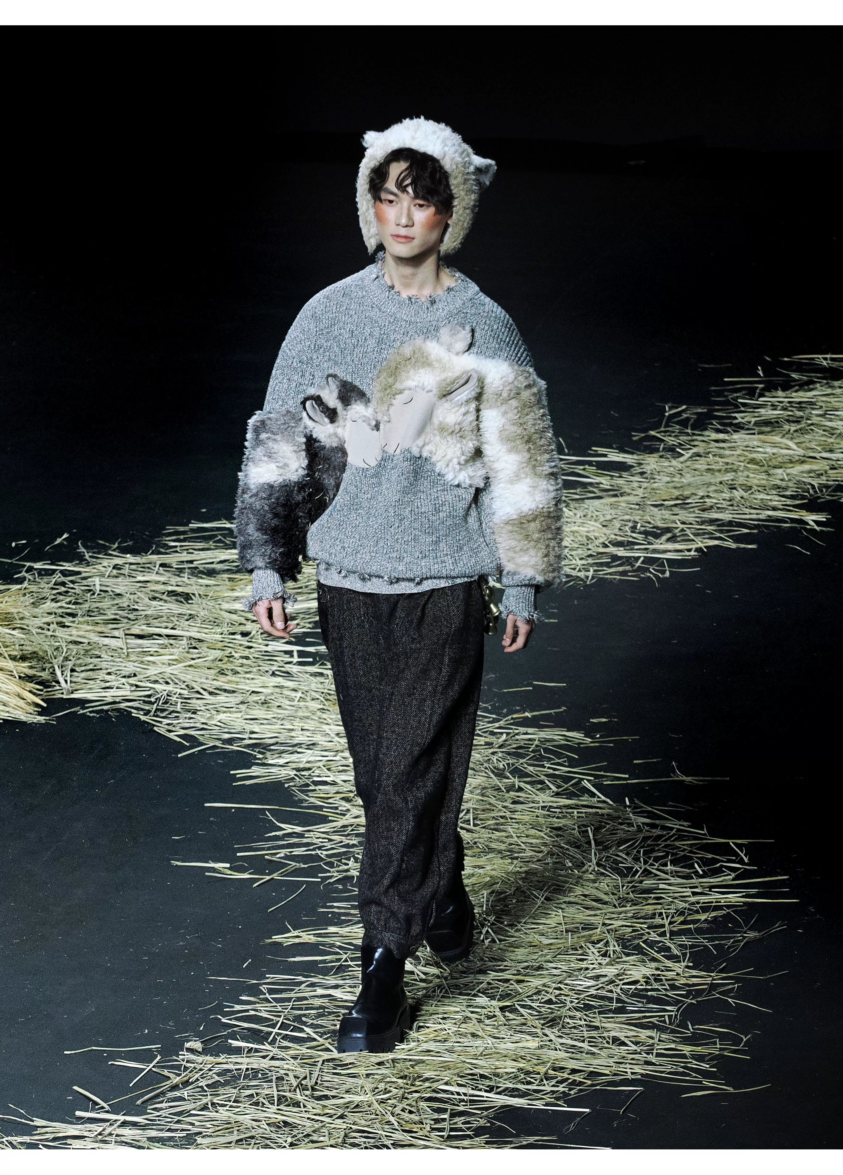Vintage 3D Plush Sheep Oversized Sweater