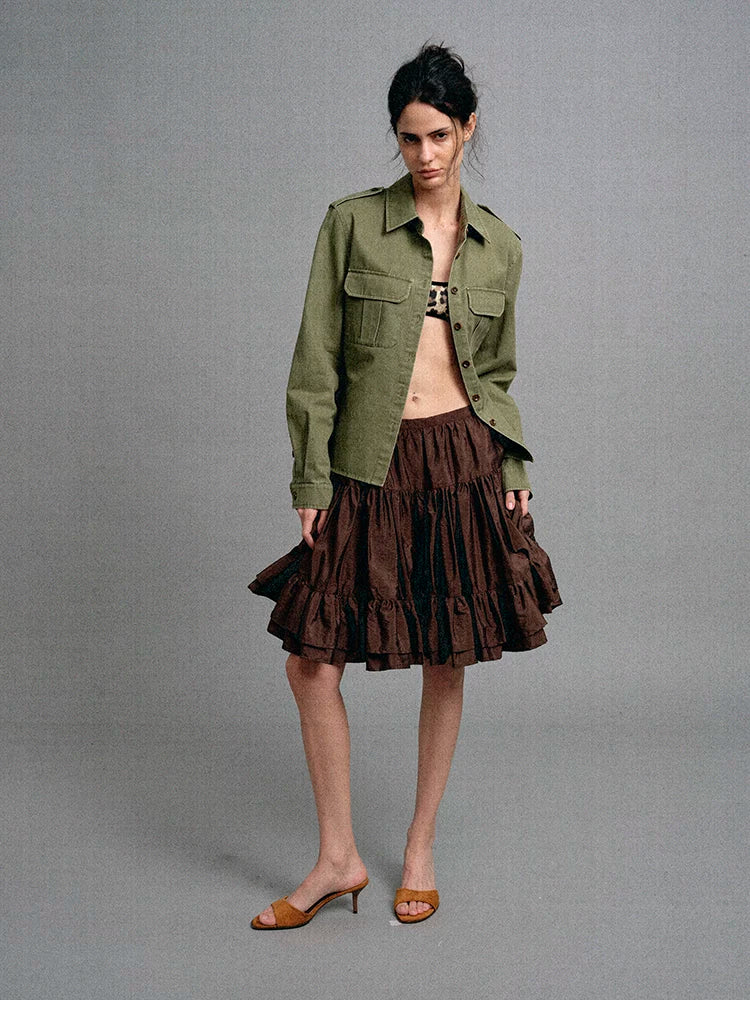 Washed Utility Shirt Jacket with Adjustable Waist