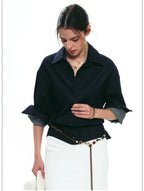 French-Inspired Slim-Fit Cropped Denim Shirt