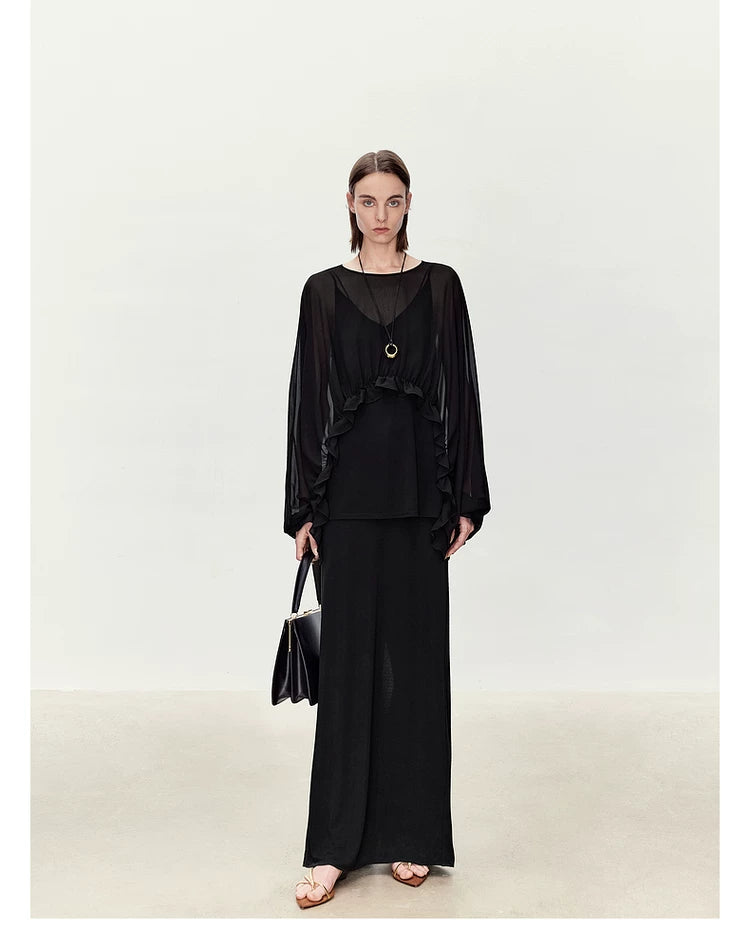 Versatile Sheer Chiffon Textured Ruffle Top