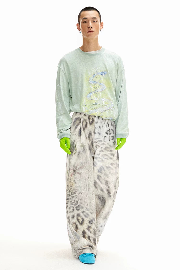 Snake Fountain Hand-Drawn Graffiti Loose Fit Long Sleeve T-Shirt