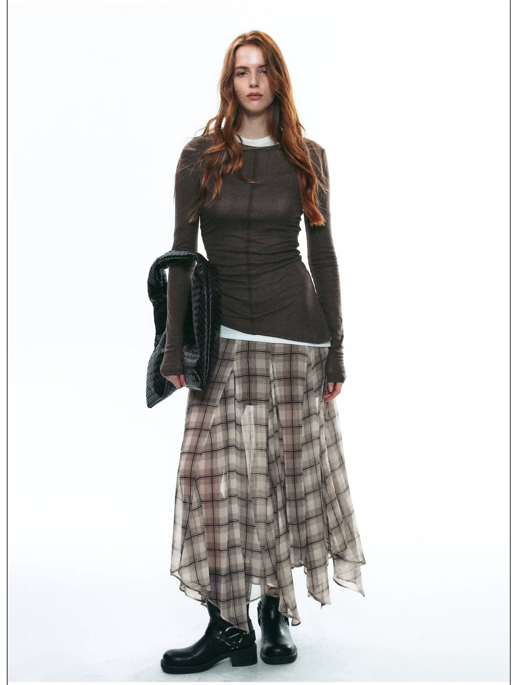 Autumn Scottish-Inspired Flowy Plaid Asymmetric Maxi Skirt