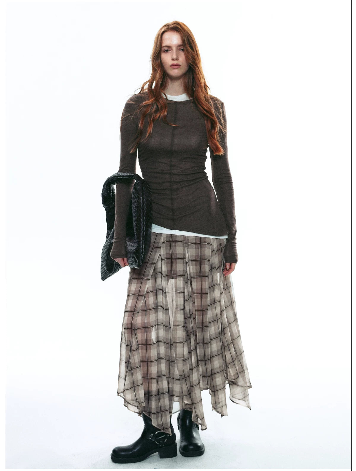 Autumn Scottish-Inspired Flowy Plaid Asymmetric Maxi Skirt
