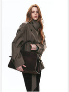 French Vintage Double-Breasted Cropped Trench Jacket