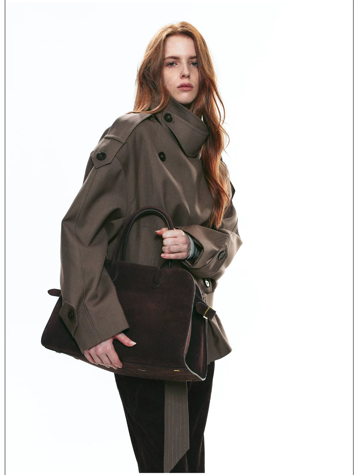 French Vintage Double-Breasted Cropped Trench Jacket