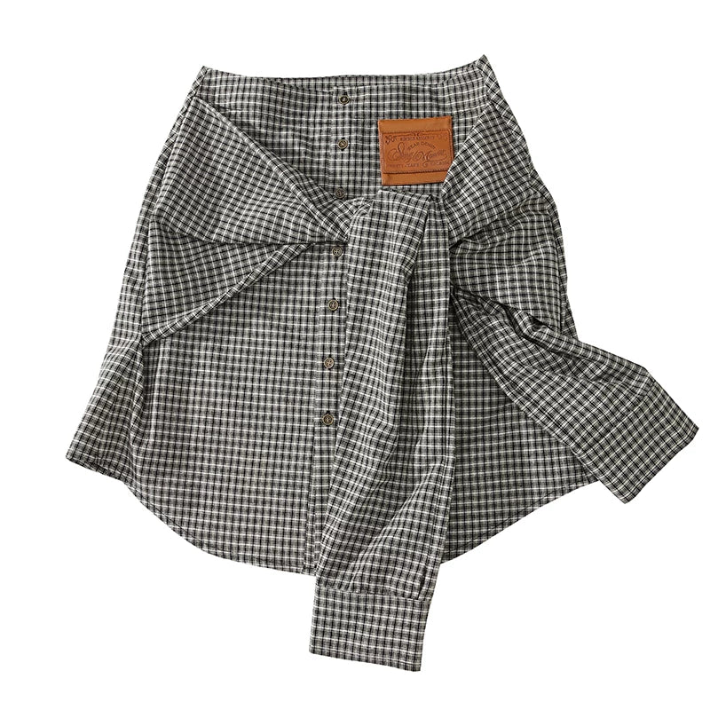 Deconstructed Plaid Shirt Dress with Irregular Two-Way Design