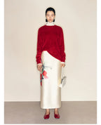 Gradient Pomegranate Floral Straight Skirt