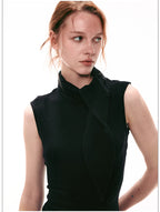 Elegant French Tie-Neck Sleeveless Fitted Top