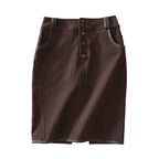 Vintage Contrast Leather Trim Utility Pencil Skirt