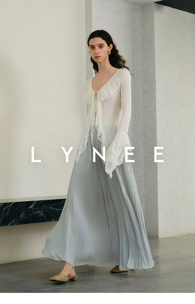Elegant Chiffon Pleated A-Line Maxi Skirt