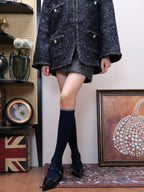 Fine Wool Knit Brown Crew Socks