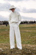 Vintage Asymmetric Chunky Knit Sweater with 3D Leaf Fringe