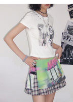NANA Collaboration Plaid Patchwork Printed Pleated Skirt