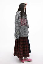 Grotesque Cat Paw Print Lace Trim Loose Striped Hooded Long Sleeve T-Shirt