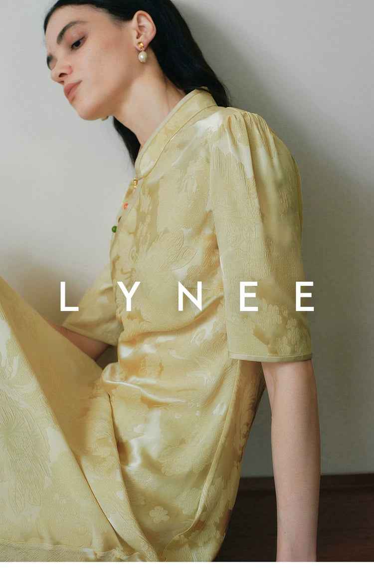 Jacquard Bias-Cut Mid-Sleeve Cheongsam Dress
