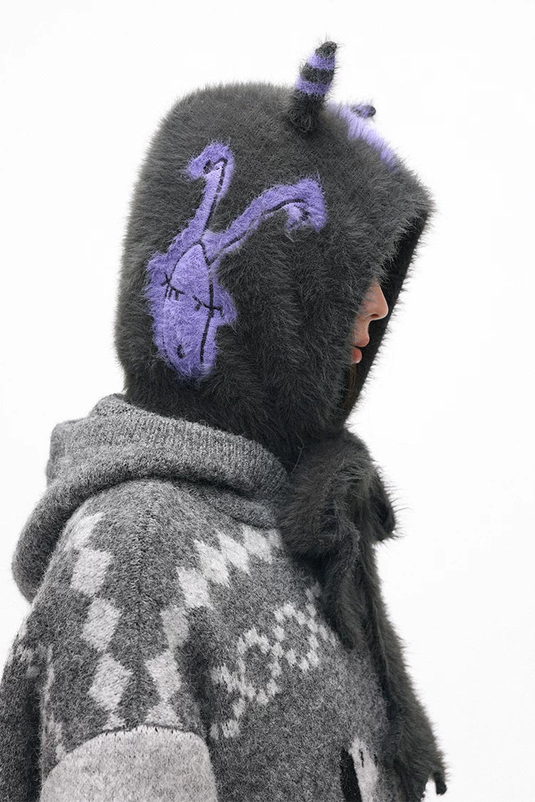 Grotesque Faux Mink Snail Star Knit Beanie