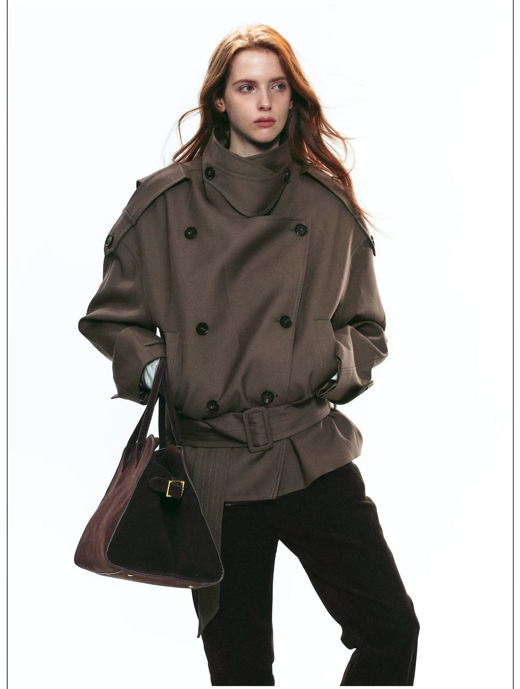 French Vintage Double-Breasted Cropped Trench Jacket