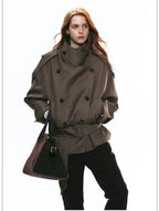 French Vintage Double-Breasted Cropped Trench Jacket