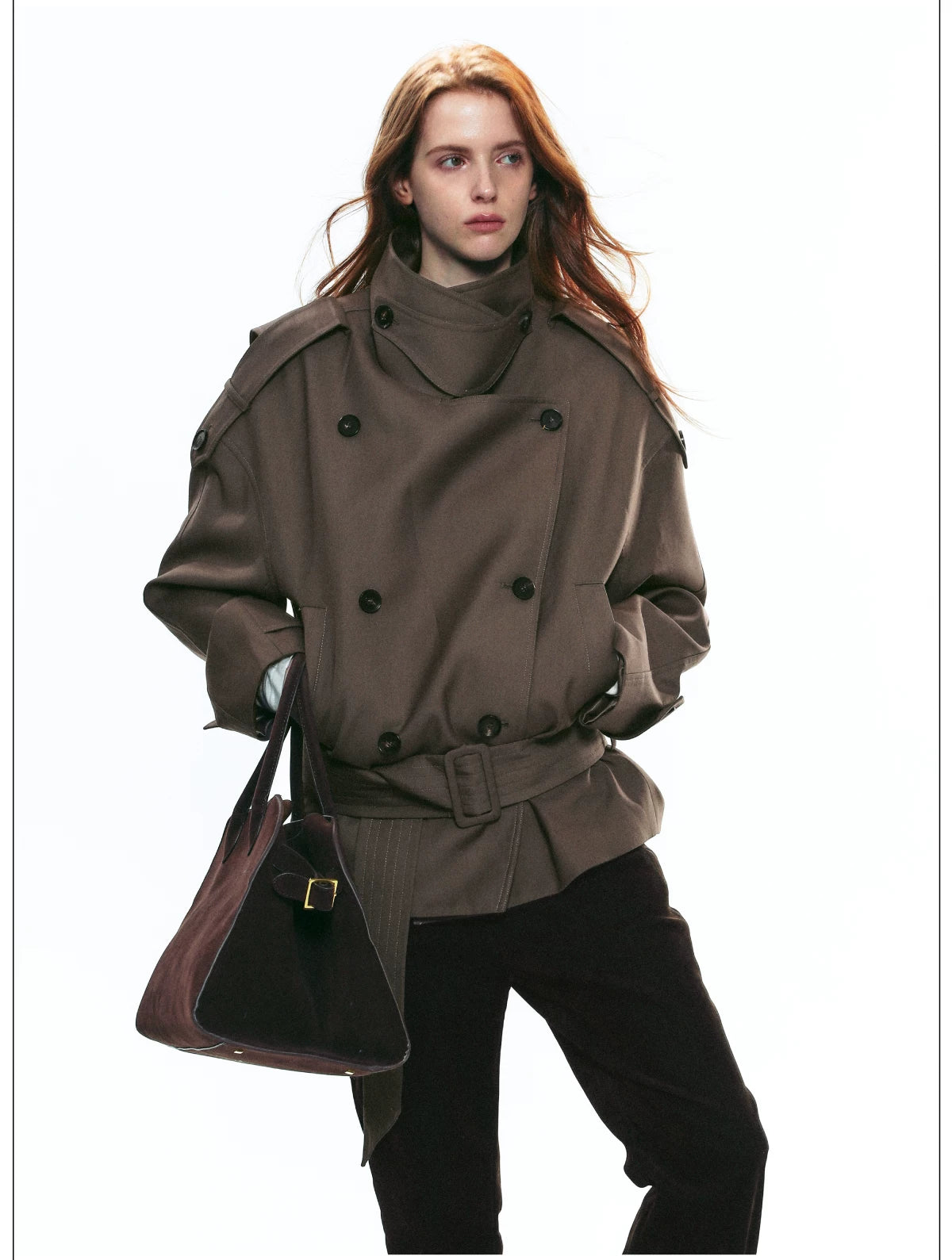 French Vintage Double-Breasted Cropped Trench Jacket