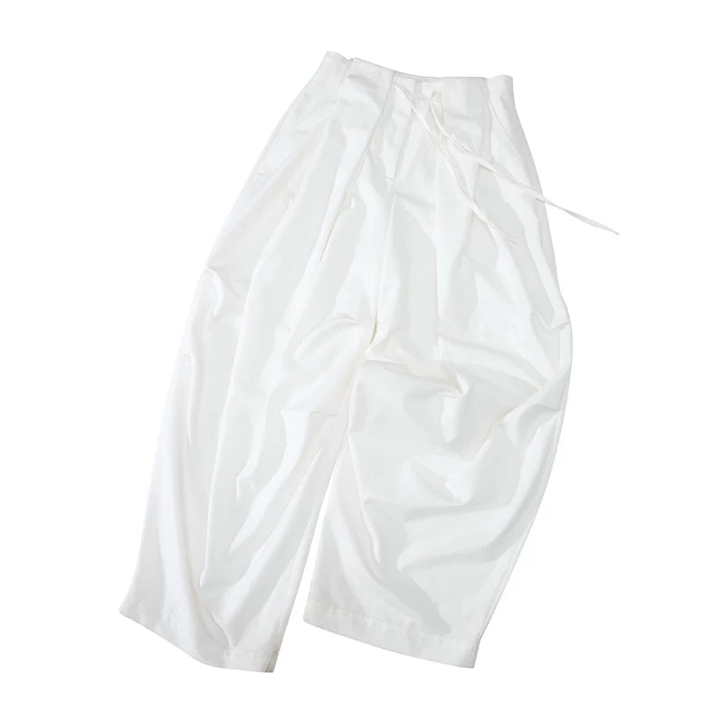 Wrinkle-Resistant Draped Wide-Leg Parachute Pants