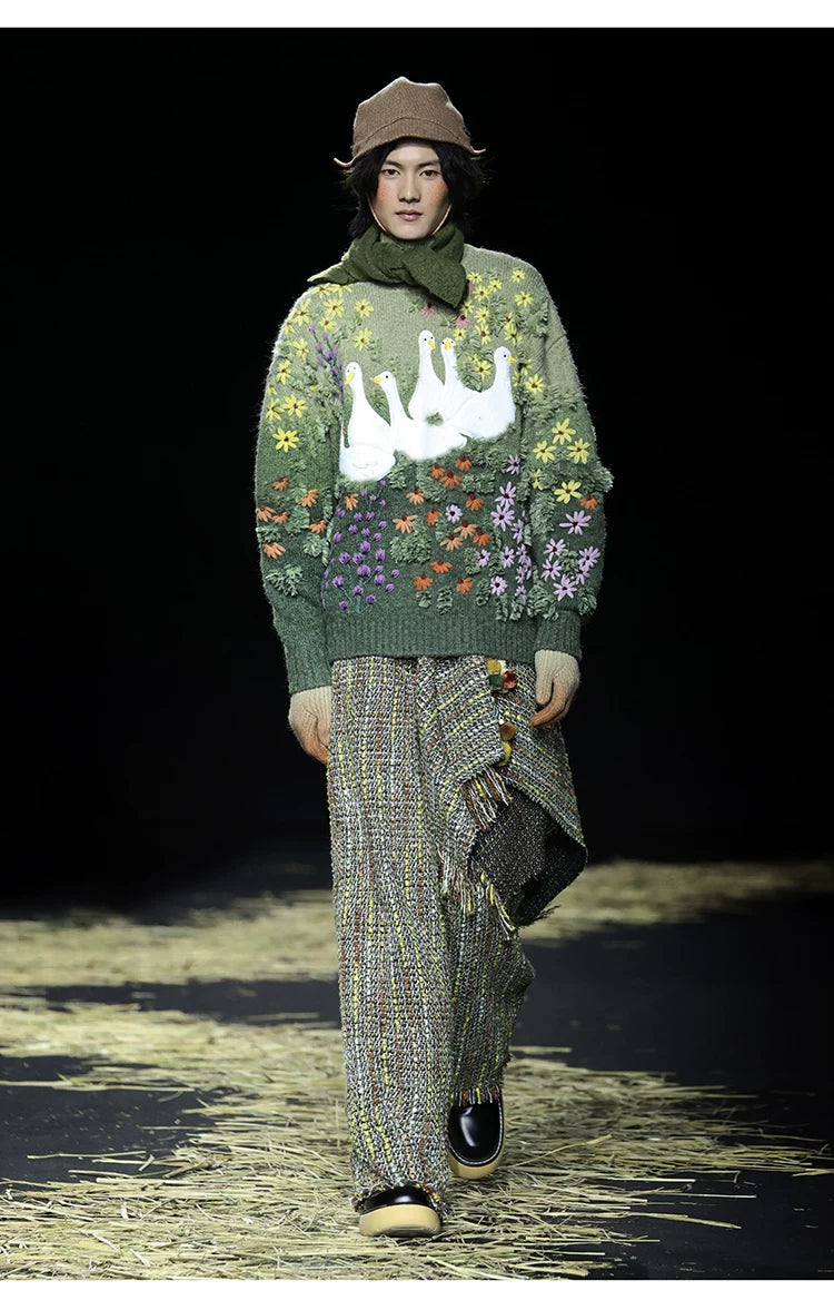 Handmade Plush Gradient Sweater with Goose Appliqué and Floral Embroidery Secondary image