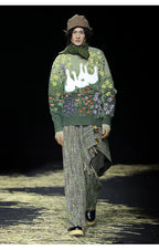 Handmade Plush Gradient Sweater with Goose Appliqué and Floral Embroidery