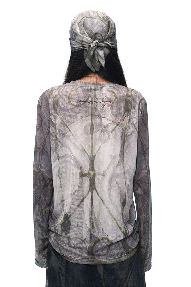 All-Over Print Stretch Mesh Lightweight T-Shirt