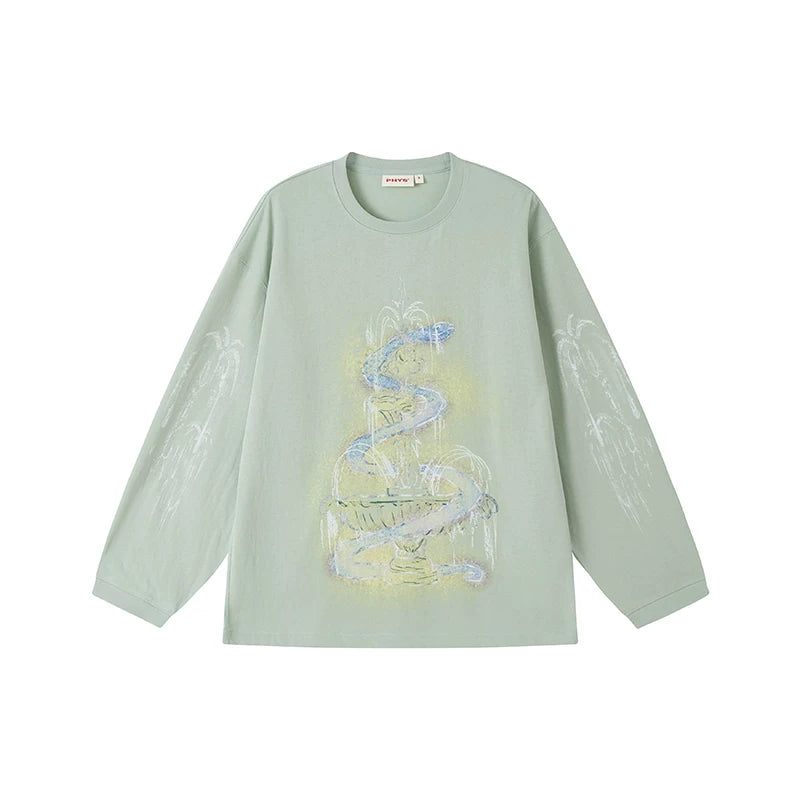 Snake Fountain Hand-Drawn Graffiti Loose Fit Long Sleeve T-Shirt Main image