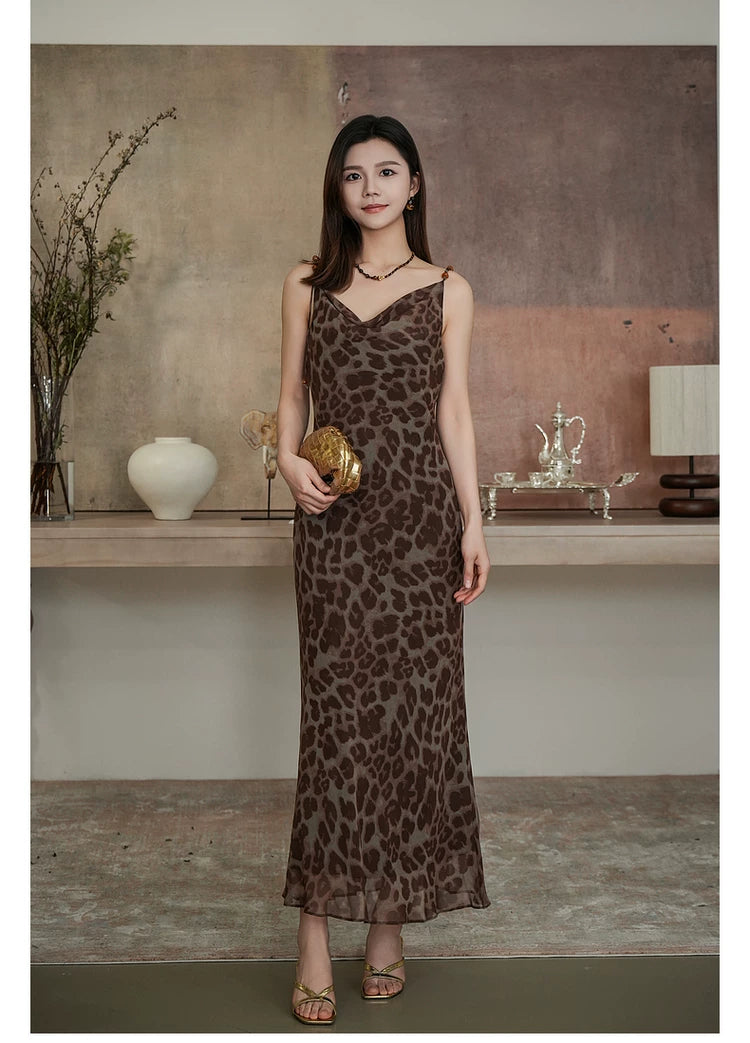 Leopard Print Chiffon Cowl Neck Bodycon Slip Dress Secondary image