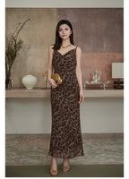 Leopard Print Chiffon Cowl Neck Bodycon Slip Dress